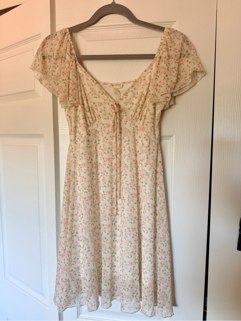 See You Monday Cream Midi Dress with Pink Floral Print